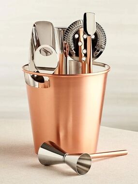 Crate&Barrel Copper Bar Tool Set with Ice Bucket